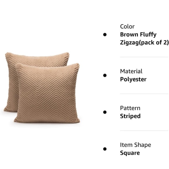 NWT set of 3 Taupe Throw Pillow Covers Taupe Fluffy Zigzag 18x18 - Picture 6 of 7